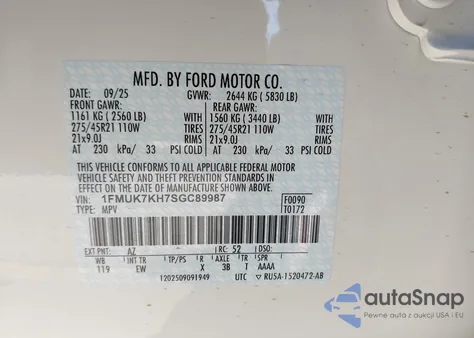 2025 Ford Explorer St-Line из США, поврежденный, VIN 1FMUK7KH7SGC89987